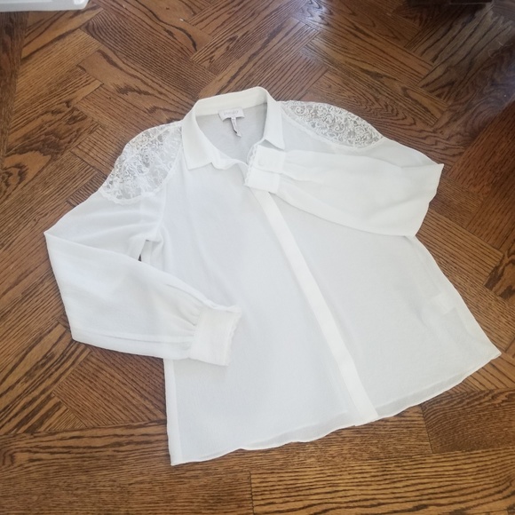 Laundry by Shelli Segal Lace Trim Sheer Blouse S - Picture 3 of 7